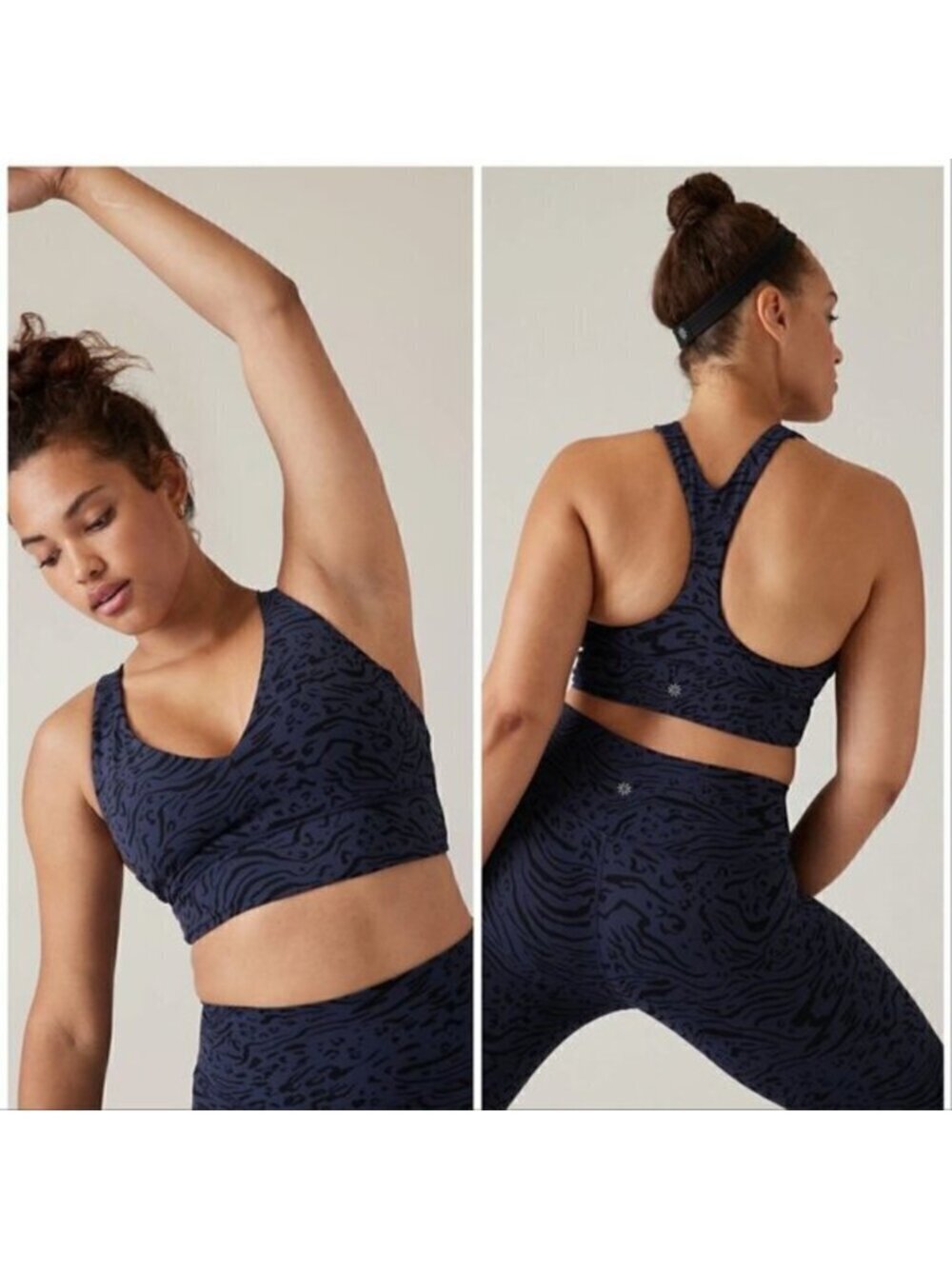 Athleta Transcend Plunge Bra A-C Nina Animal Navy